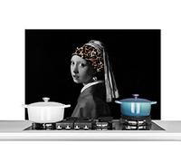 Credence Girl with a Pearl Earring - Bandeau - imprimé panthère Fond de hotte 100x65 cm Credence aluminium Plaque inox de cuisine