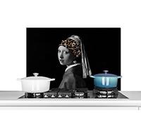 Credence Girl with a Pearl Earring - Bandeau - imprimé panthère Fond de hotte 80x55 cm Credence aluminium Plaque inox de cuisine