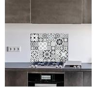 Crédence GREYBLUE en aluminium adhesive - 90 cm x 70 cm - Noir, gris, bleu - Face arrière autocollante - Fond de hotte