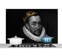 Credence Guillaume d'Orange - Adriaen Thomasz - Noir - Blanc Fond de hotte 120x80 cm Credence aluminium Plaque inox de cuisine