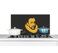 Credence Guillaume d'Orange - Adriaen Thomasz - Noir - Jaune Fond de hotte 80x40 cm Credence aluminium Plaque inox de cuisine