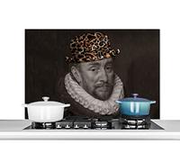 Credence Guillaume d'Orange - Chapeau - Impression panthère Fond de hotte 100x65 cm Credence aluminium Plaque inox de cuisine