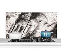 Credence Herbe de la pampa - Noir - Blanc - Plante Fond de hotte 120x60 cm Credence aluminium Plaque inox de cuisine