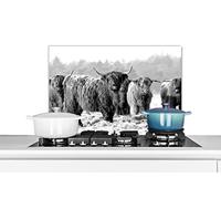Credence Highlanders écossais un matin d'hiver - noir et blanc Fond de hotte 60x40 cm Credence aluminium Plaque inox de cuisine