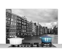 Credence Impression photo noir et blanc des canaux d'Amsterdam Fond de hotte 120x80 cm Credence aluminium Plaque inox de cuisine