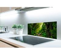 Credence Jungle - Eau - Feuilles - Soleil - Nature Fond de hotte 90x45 cm Credence aluminium Plaque inox de cuisine