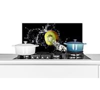 Credence Kiwi - Fruit - Nature morte - Eau - Noir Fond de hotte 60x30 cm Credence aluminium Plaque inox de cuisine