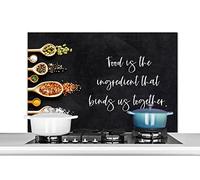 Credence La nourriture est l'ingrédient qui nous lie les uns aux autres - Proverbes - Citations - Alimentation Fond de hotte 100x65 cm Credence aluminium Plaque inox de cuisine