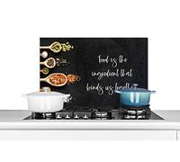 Credence La nourriture est l'ingrédient qui nous lie les uns aux autres - Proverbes - Citations - Alimentation Fond de hotte 60x40 cm Credence aluminium Plaque inox de cuisine