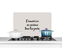 Credence l'amour ça se cuisine tous les jours - Proverbes - Cuisine - Citations Fond de hotte 60x40 cm Credence aluminium Plaque inox de cuisine