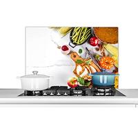 Credence Légumes - Viande - Cuisine - Herbes aromatiques Fond de hotte 90x60 cm Credence aluminium Plaque inox de cuisine