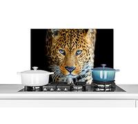 Credence Léopard - Animaux - Portrait - Faune sauvage - Noir Fond de hotte 70x50 cm Credence aluminium Plaque inox de cuisine