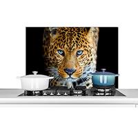 Credence Léopard - Animaux - Portrait - Faune sauvage - Noir Fond de hotte 90x60 cm Credence aluminium Plaque inox de cuisine