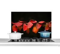 Credence Les feuilles rouges sur un fond noir Fond de hotte 80x55 cm Credence aluminium Plaque inox de cuisine