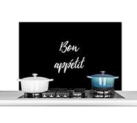 Credence Mangez de bon cœur - Citations - Proverbes - Bon appétit - Alimentation Fond de hotte 100x65 cm Credence aluminium Plaque inox de cuisine