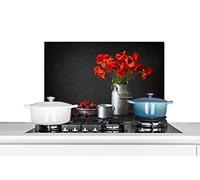 Credence Nature morte - Coquelicots - Pot à lait Fond de hotte 70x50 cm Credence aluminium Plaque inox de cuisine