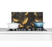 Credence Or - Feuilles - Noir Fond de hotte 60x30 cm Credence aluminium Plaque inox de cuisine
