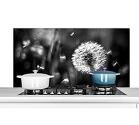 Credence Pissenlit - Noir - Blanc - Plante Fond de hotte 120x60 cm Credence aluminium Plaque inox de cuisine