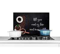 Credence Proverbes - Café - Amour - Citations - Tout ce dont vous avez besoin, c'est d'amour et de café. Fond de hotte 60x40 cm Credence aluminium Plaque inox de cuisine