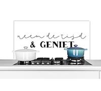 Credence Proverbes - Citations - Prends ton temps et profite de la vie Fond de hotte 100x50 cm Credence aluminium Plaque inox de cuisine