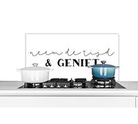Credence Proverbes - Citations - Prends ton temps et profite de la vie Fond de hotte 90x45 cm Credence aluminium Plaque inox de cuisine