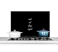 Credence Proverbes - Cook eat sleep repeat - Citations - Cuisine - Alimentation Fond de hotte 90x60 cm Credence aluminium Plaque inox de cuisine