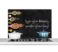 Credence Proverbes - Essen ist ein Bedürfnis, genießen ist eine Kunst - Citations - Alimentation - Épices Fond de hotte 100x65 cm Credence aluminium Plaque inox de cuisine