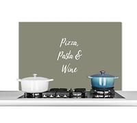 Credence Proverbes - Pizza, pâtes et vin - Citations - Alimentation - Boissons Fond de hotte 100x65 cm Credence aluminium Plaque inox de cuisine