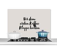 Credence Proverbes - Vor dem ersten Kaffee Klappe halten - Citations - Café Fond de hotte 100x65 cm Credence aluminium Plaque inox de cuisine