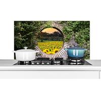 Credence Regarder à travers - Fleurs - Tournesol Fond de hotte 100x50 cm Credence aluminium Plaque inox de cuisine