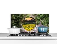 Credence Regarder à travers - Fleurs - Tournesol Fond de hotte 80x40 cm Credence aluminium Plaque inox de cuisine