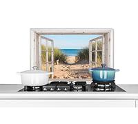 Credence Regarder à travers - Plage - Mer - Dunes - Sable - Eau - Herbe haute Fond de hotte 70x50 cm Credence aluminium Plaque inox de cuisine