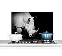 Credence Rhinocéros - Animal - Portrait Fond de hotte 80x55 cm Credence aluminium Plaque inox de cuisine