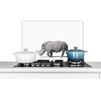 Credence Rhinocéros - Animaux - Blanc Fond de hotte 60x40 cm Credence aluminium Plaque inox de cuisine