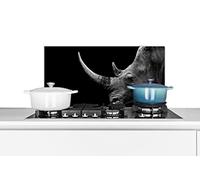 Credence Rhinocéros - Animaux - Noir - Blanc - Portrait Fond de hotte 70x30 cm Credence aluminium Plaque inox de cuisine