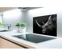 Credence Rhinocéros - Animaux - Noir - Blanc - Portrait Fond de hotte 70x50 cm Credence aluminium Plaque inox de cuisine