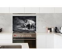 Credence Rhinocéros - Nature - Herbe - Noir - Blanc Fond de hotte 100x65 cm Credence aluminium Plaque inox de cuisine