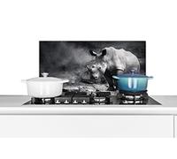 Credence Rhinocéros - Nature - Herbe - Noir - Blanc Fond de hotte 70x30 cm Credence aluminium Plaque inox de cuisine