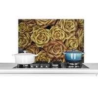 Credence Roses - Or - Marron - Bouquet Fond de hotte 90x60 cm Credence aluminium Plaque inox de cuisine
