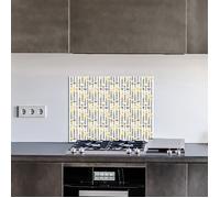 Crédence SEVENTY en aluminium adhesive - 90 cm x 70 cm - Jaune, blanc et noir - Face arrière autocollante - Fond de hotte