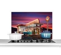 Credence Station-service - Voiture - Vintage Fond de hotte 80x55 cm Credence aluminium Plaque inox de cuisine