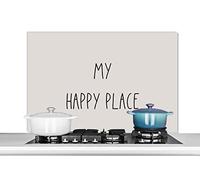 Credence Texte - Citations - My happy place - Bonheur Fond de hotte 100x65 cm Credence aluminium Plaque inox de cuisine