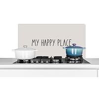 Credence Texte - Citations - My happy place - Bonheur Fond de hotte 90x45 cm Credence aluminium Plaque inox de cuisine