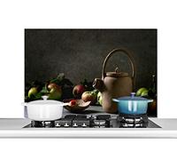 Credence Théière - Thé - Nature morte Fond de hotte 100x65 cm Credence aluminium Plaque inox de cuisine