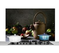 Credence Théière - Thé - Nature morte Fond de hotte 120x80 cm Credence aluminium Plaque inox de cuisine