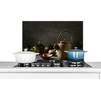 Credence Théière - Thé - Nature morte Fond de hotte 60x40 cm Credence aluminium Plaque inox de cuisine