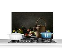 Credence Théière - Thé - Nature morte Fond de hotte 90x60 cm Credence aluminium Plaque inox de cuisine