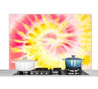 Credence Tie dye - Violet - Jaune Fond de hotte 120x80 cm Credence aluminium Plaque inox de cuisine