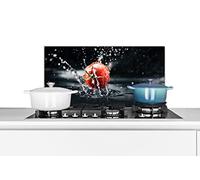 Credence Tomate - Légume - Nature morte - Eau - Rouge Fond de hotte 70x30 cm Credence aluminium Plaque inox de cuisine