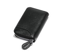 Credit Card Holder Small RFID Blocking Ladies Wallet with Stainless Steel Zipper Excellent Genuine Leather Accordion Wallets Case for Mens and Womens id Compact Slim Blocked Zip Accordian Cards Black